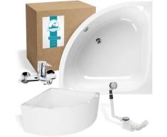 ® Eckbadewanne Komplettset 120 x 120 cm mit Wannenträger & Armatur & Ablaufgarnitur, Acrylwanne