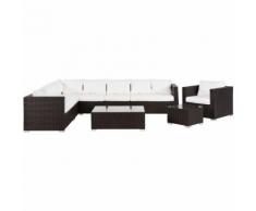 Beliani - Lounge 8er Set Braun Rattanoptik Beigen Bezüge Mit Sitzkissen Dekorativ Elegant Modern