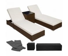 2 Sonnenliegen Rattan mit Aluminiumgestell und Tisch inkl. Schutzhülle antikbraun