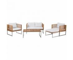 Beliani - Gartenmöbel Set Hellbraun Weiß Akazienholz Edelstahl 4-Sitzer Terrasse Outdoor Mediterran