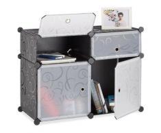 Regalsystem 4 Fächer, Standregal Kunststoff, Steckregal mit Türen, Badregal, HxBxT: 56 x 75 x 37
