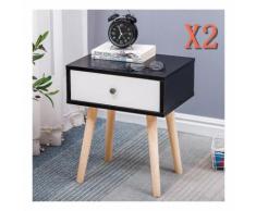 Nachttisch 2 Stk.| Nachtschrank Beistelltisch für Wohnzimmer Balkon Flur -40x30x50cm Weiß+schwarz