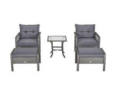 Outsunny® Rattan Gartenmöbel 5-tlg. Sitzgarnitur Sofa mit Hocker Tisch Stahl Grau - grau