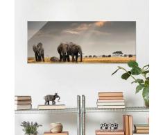 Bilderwelten - Glasbild - Elefanten der Savanne - Panorama Quer Größe HxB: 40cm x 100cm