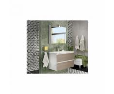 Badezimmer Badmöbel 80 cm Moon aus Rauch Eiche Holz mit Waschtisch Spiegel und Lampe led | mit