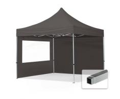 3x3 m Faltpavillon TOOLPORT, ECONOMY Alu 32mm, Seitenteile mit Panoramafenster, dunkelgrau