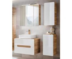 Badezimmer Möbelset mit Keramik Waschtisch LUTON-56 in Hochglanz weiß mit Wotaneiche, b/h/t: ca.