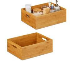Relaxdays - 2 x Aufbewahrungskiste Bambus, stabil, offen, Ordnungsbox ohne Deckel, h x b x t: 14 x