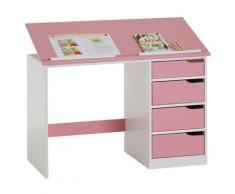 Kinderschreibtisch emma aus Kiefer massiv in weiß/rosa, neigungsverstellbar