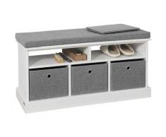 FSR67-HG Schuhtruhe Sitzkommode Schuhschrank mit 3 grauen Körben und Ablage Sitzbank mit Sitzkissen
