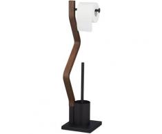 WC Garnitur stehend, Holz und Stahl, Toilettenpapierhalter mit Bürste, HBT 75 x 18,5 x 18,5 cm,