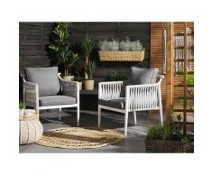 Beliani - Gartenstuhl 2er Set Weiß Aluminium mit Auflagen in Grau Seil Look Scandi Stil