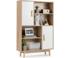 Costway - Bücherschrank mit 2 Türen und 4 offene Regale, Bücherregal Holz, Standregal Holzregal