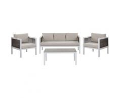 Beliani - Lounge Set Braun Weiß Aluminium Sicherheitsglas inkl. Kissen 5-Sitzer Terrasse Outdoor