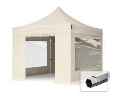 Faltzelt professional 3x3 m mit Panoramafenster Faltpavillon alu Pavillon Partyzelt in creme