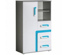 Jugendzimmer - Kommode Oskar 06, Farbe: Anthrazit / Weiß / Blau - 136 x 85 x 40 cm (H x B x T)