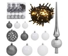 120-tlg. Weihnachtskugel-Set mit Spitze & 300 LEDs Weiß & Grau Vidaxl Grau