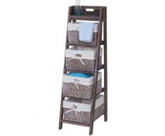 Leiterregal Franca, Regal Standregal mit 4 Korbschubladen 101x30cm, Shabby-Look, Vintage, braun