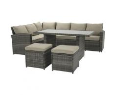 Gartenset Cerdeña 1 Ecksofa+ Tisch+ 2 Hocker Rattan und Aluminium. - Chillvert