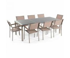 Gartenmöbel Set Granit grau poliert 220 x 100 cm 8-Sitzer Stühle Textilbespannung beige GROSSETO