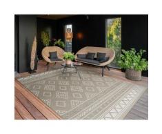 In-& Outdoor Teppich Balkon Terrasse Küchenteppich Modernes Boho Ethno Muster Sand, 80 cm Rund