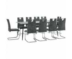 11-tlg. Essgruppe Schwarz Kunstleder