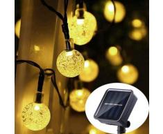 Solar Lichterkette Aussen Garten 30er Warmweiß LED Kristall Kugel Lichterketten für Außen, 8 Modi
