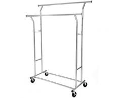 Schwerlast Metall Kleiderständer auf Rädern, bis 110kg belastbar, Länge: 129-189cm, Chrom HSR12S