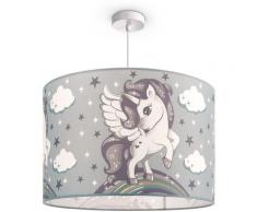 Kinderlampe Deckenlampe led Pendelleuchte Kinderzimmer Lampe Mit Einhorn, E27 Grau (Ø45.5 cm),