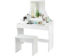 Schminktisch Weiss, Make-up Tisch, Frisiertisch Holz, Frisierkommode, Kosmetiktisch mit Spiegel und
