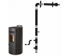 Sannover - Luft-Pelletofen Flavia 13 kW Schwarz + Installationsset für Fassadenauslass