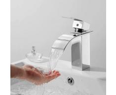 Wasserfall-Badezimmerarmatur, Waschtisch-Mischbatterie aus Edelstahl, Badarmatur rechteckiger