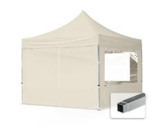 3x3 m Faltpavillon toolport, economy Alu 32mm, Seitenteile mit Panoramafenster, creme - creme