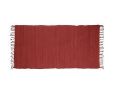 Flickenteppich rot 70 x 140 cm mit Fransen aus 100 % Baumwolle, einfarbig, Fleckerlteppich, red