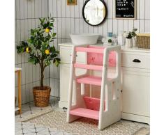 Goplus - 2 in 1 Baby Lernturm, Küchenhelfer mit 3 Verstellbaren Hoehen, Anti-Rutsch-Stufe,