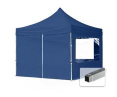3x3 m Faltpavillon TOOLPORT, ECONOMY Alu 32mm, Seitenteile mit Panoramafenster, blau