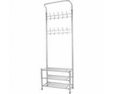 Silber Garderobenständer Schuhregal Kleiderständer Kleiderstange Kleiderwagen Metall 185*65*30cm