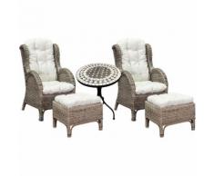 2 Stück Rattan Ohrensessel mit Fußhocker und Mosaiktisch-2xMRS01+MMC4342-Tisch