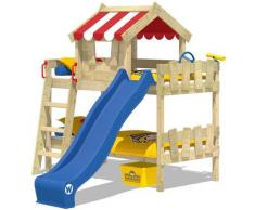 Kinderbett Hochbett CrAzY Circus mit blauer Rutsche Hausbett 90 x 200 cm, Etagenbett - Wickey
