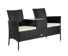 Poly Rattan Kino Bank 2 Sitzer mit Tisch und Auflage schwarz & creme anthrazit