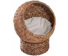 Rattan Katzenkorb Katzenhöhle Katzenhütte Katzenbett mit Kissen Haustierbett Wasserhyazinthe