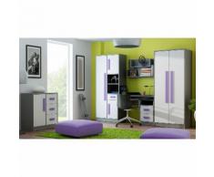 Jugendzimmer Set A Olaf, 6-teilig, Farbe: Anthrazit / Weiß / Lila