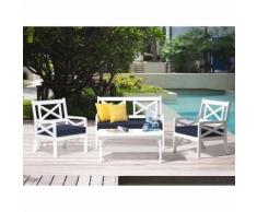 Beliani - Gartenmöbel Set Weiß Blau Akazienholz inkl. Sitzkissen 4-Sitzer Terrasse Outdoor