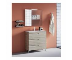 Badezimmer Badmöbel 80 cm aus Weiß Nature Holz mit Keramik Waschtisch | Standard