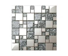 Complement - 30cm x 30cm Matte Glas mit folien effekt und Edelstahl Mosaik Fliesen in Schwarz und