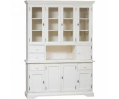Vitrine im Country-Stil aus massivem Lindenholz mit antikiertem weißem Finish L156xPR50xH200 cm.