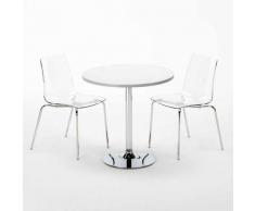 Weiß Rund Tisch und 2 Stühle Farbiges Transparent Grand Soleil Lollipop Silver | Transparent