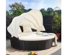 Poly Rattan Sonneninsel Ø185cm mit WPC Tisch dicke Auflagen Kissen Sitzgruppe Gartenliege