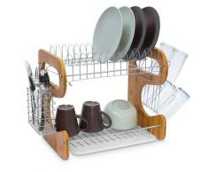 Abtropfgestell, 2 Etagen, aus Bambus & Metall, mit Abtropfschale & Besteckkorb, HBT: 35 x 51 x 26,5