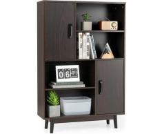 Costway - Bücherschrank mit 2 Türen und 4 offene Regale, Bücherregal Holz, Standregal Holzregal